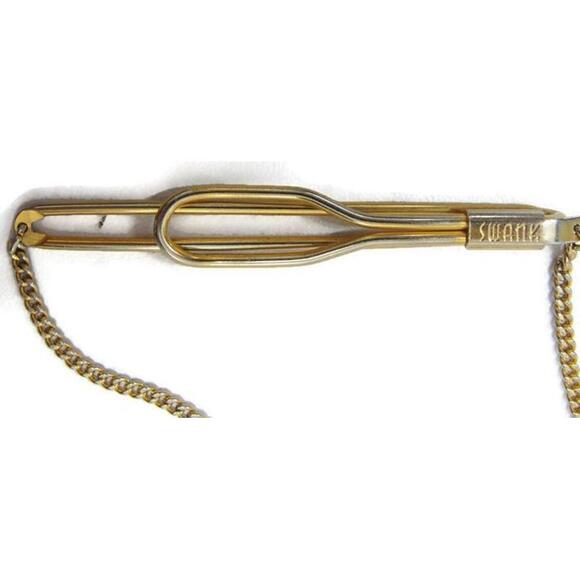 "FLT" Swank Tie Bar Chain Gold Tone Vintage Men Dress Accessories - Picture 11 of 13